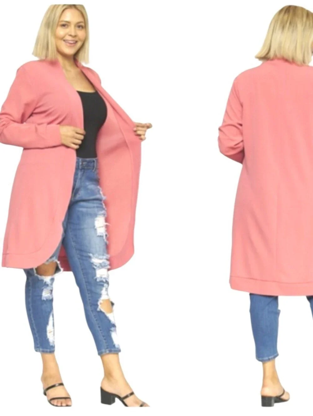 NWT DOUBLE JU Mauve Open Front Long Sleeved Cardigan Stretchy Plus Size 1X NEW